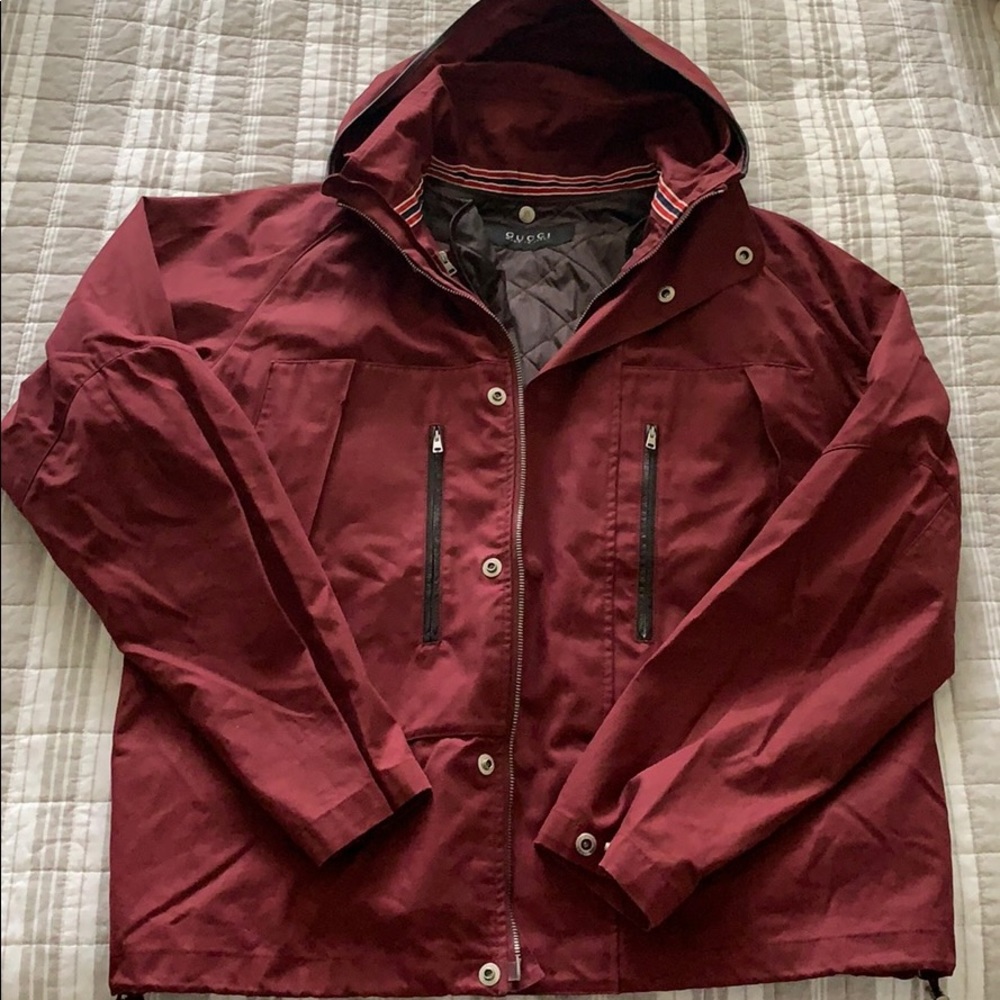 Gucci cotton twill hooded jacket w/ quilted liner